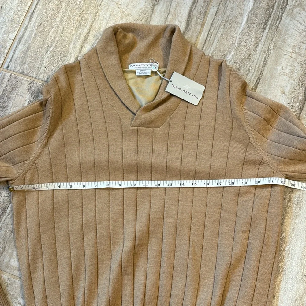 New Mens MARTIN GOLF Shawl Collar Wind Sweater Camel Size Small